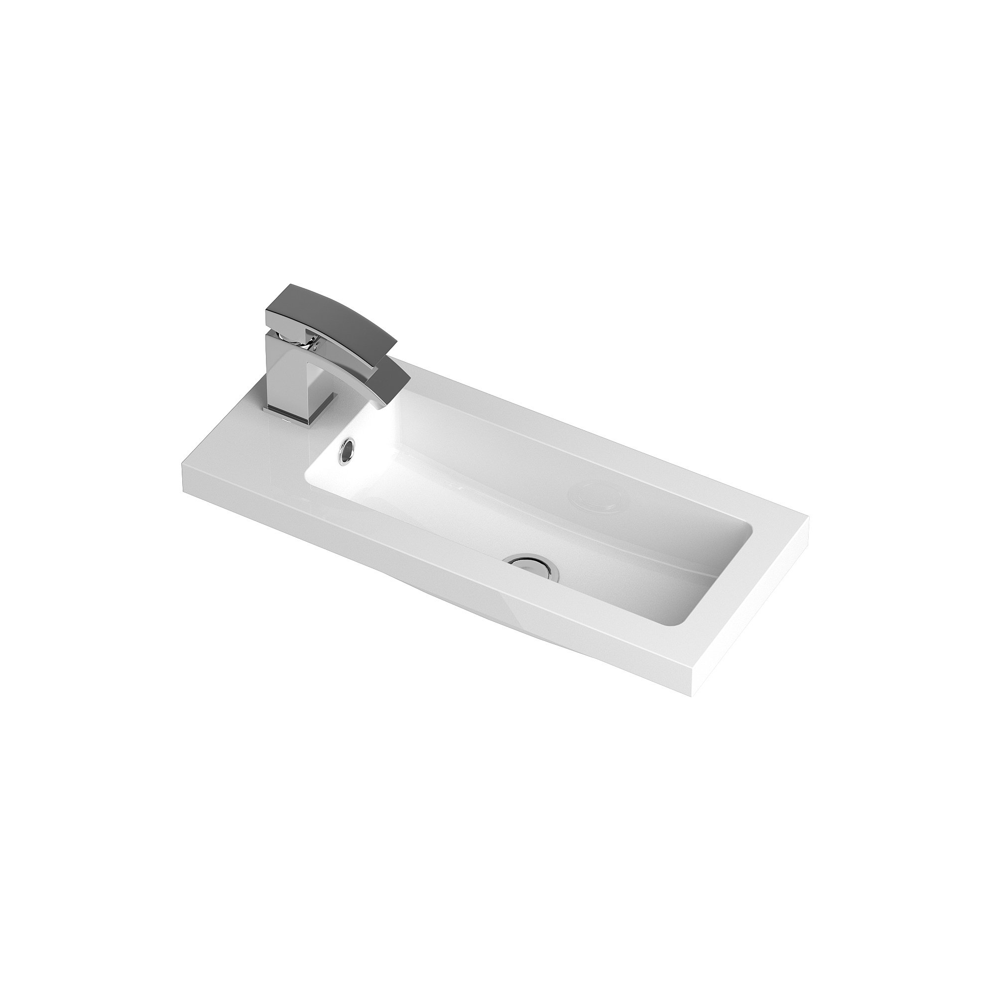 Hudson Reed White Modern Bathroom Rectangular 600Mm Compact Polymarble Basin, 255Mm X 603Mm X 135Mm,