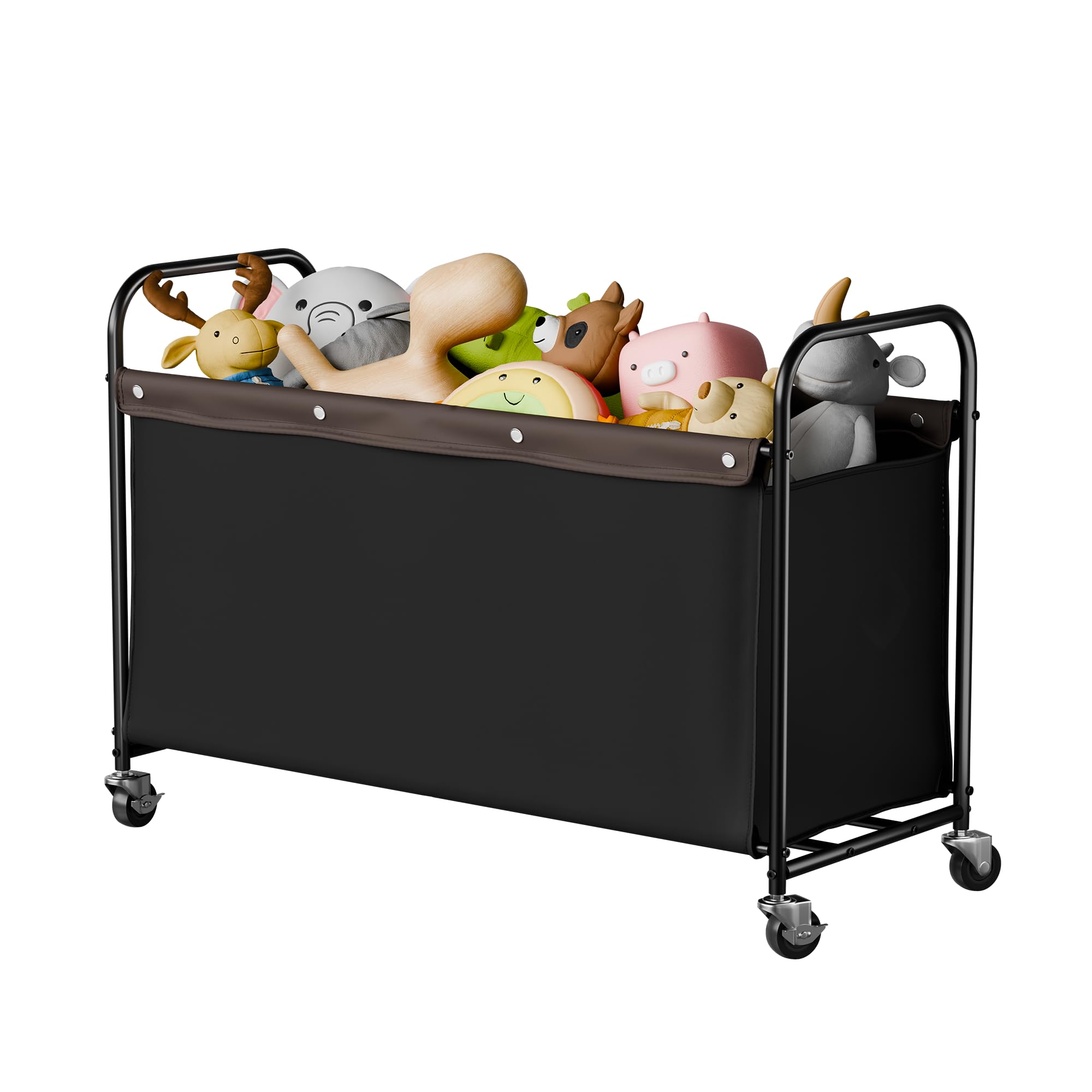 StorageWorks Large Laundry Basket on Wheels, 135L Large Laundry Trolley on Wheels, Children's Toy Storage Organiser, Metal Toy Storage Box for Living Room, Bedroom, Kids' Room, Black