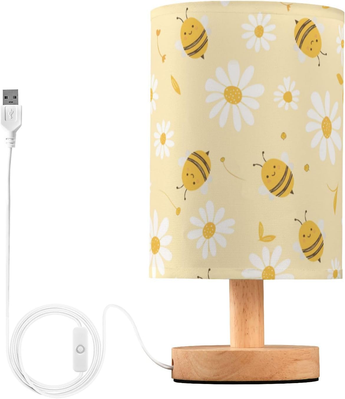 ALAZA Table Lamp with USB Port Bedside Lamp Cute Bee Daisy Flower Yellow Small Nightstand Lamp Desk Lamp for Bedroom Gifts Office Living Room Decor