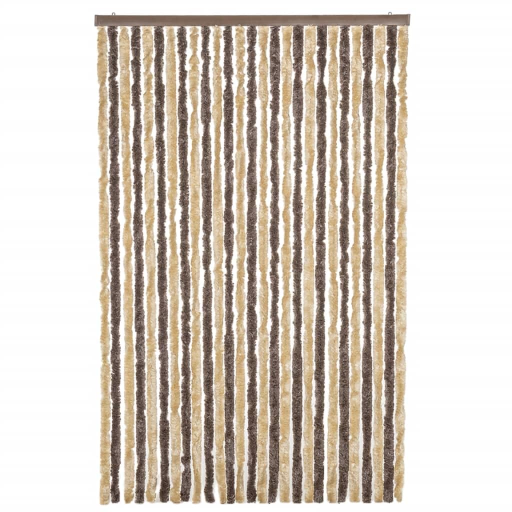 Rideau anti-mouches en chenille marron foncé et beige, 118 x 220 cm