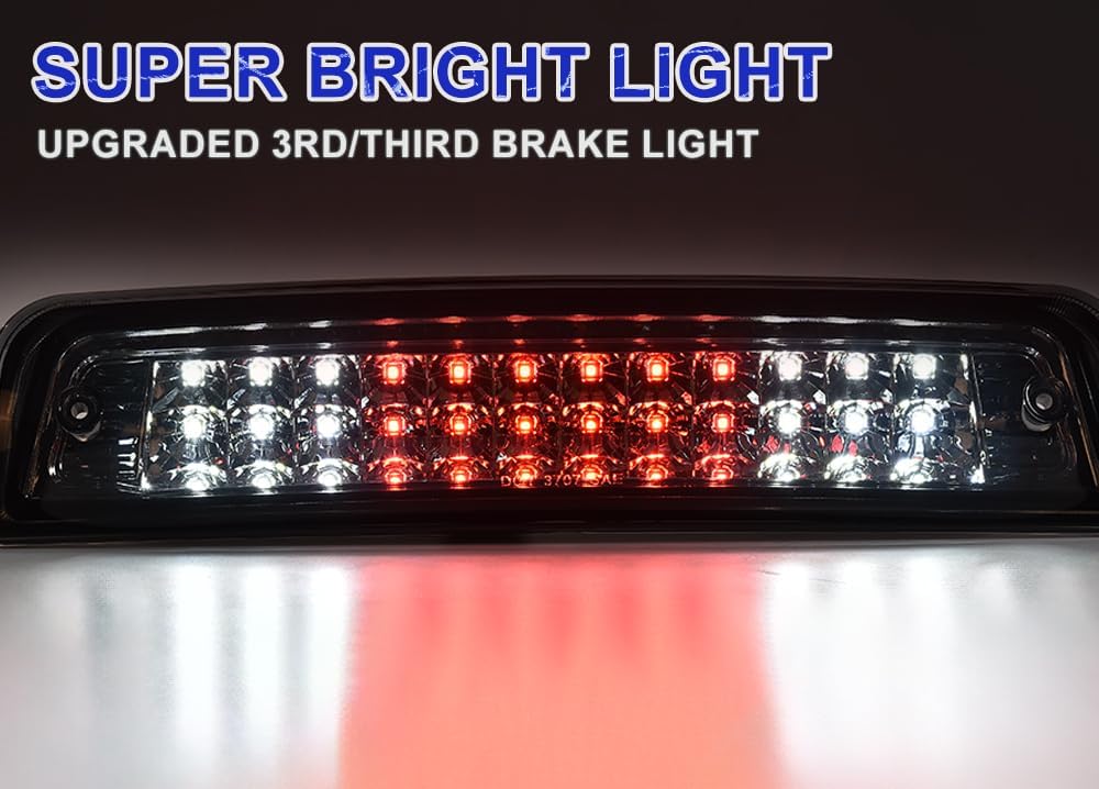 PIT66 LED 3rd Brake Light, Compatible with 09-17 Dodge Ram 1500/10-17 Dodge Ram 2500 3500 Third Brake Stop Lamp Light Smoke Lens Chrome Housing