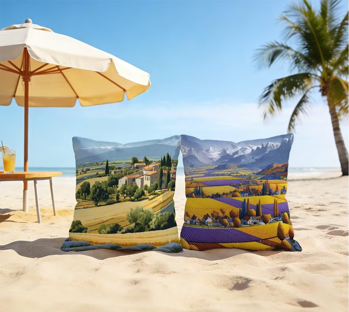 Housse De Canapé 65x65 cm Lot de 2 Jaune Coussin Canape 65 x 65 Coussin Decoratif Lin Coussincarré Champ Impression Recto Verso avec Fermeture éclair Invisible pour Printemps Été Décoration B-982188