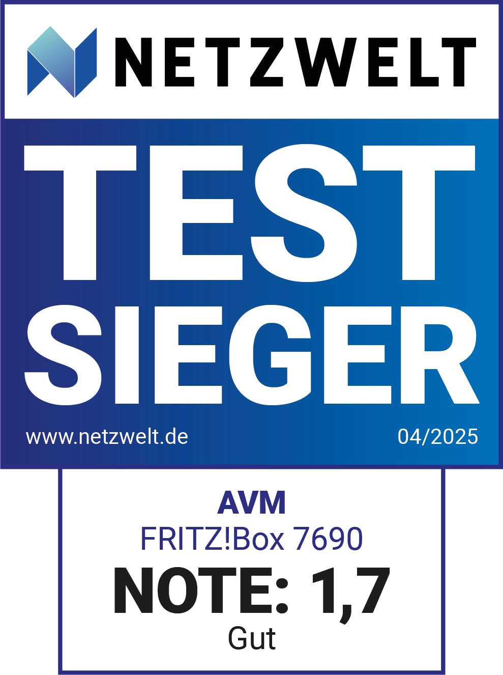 FRITZ!Box 7690 Wi-Fi 7 DSL-Router 5.760 MBit/s 5GHz 1.376 MBit/s 2,4 GHz VDSL-Supervectoring ADSL2+ WLAN Mesh DECT-Basis