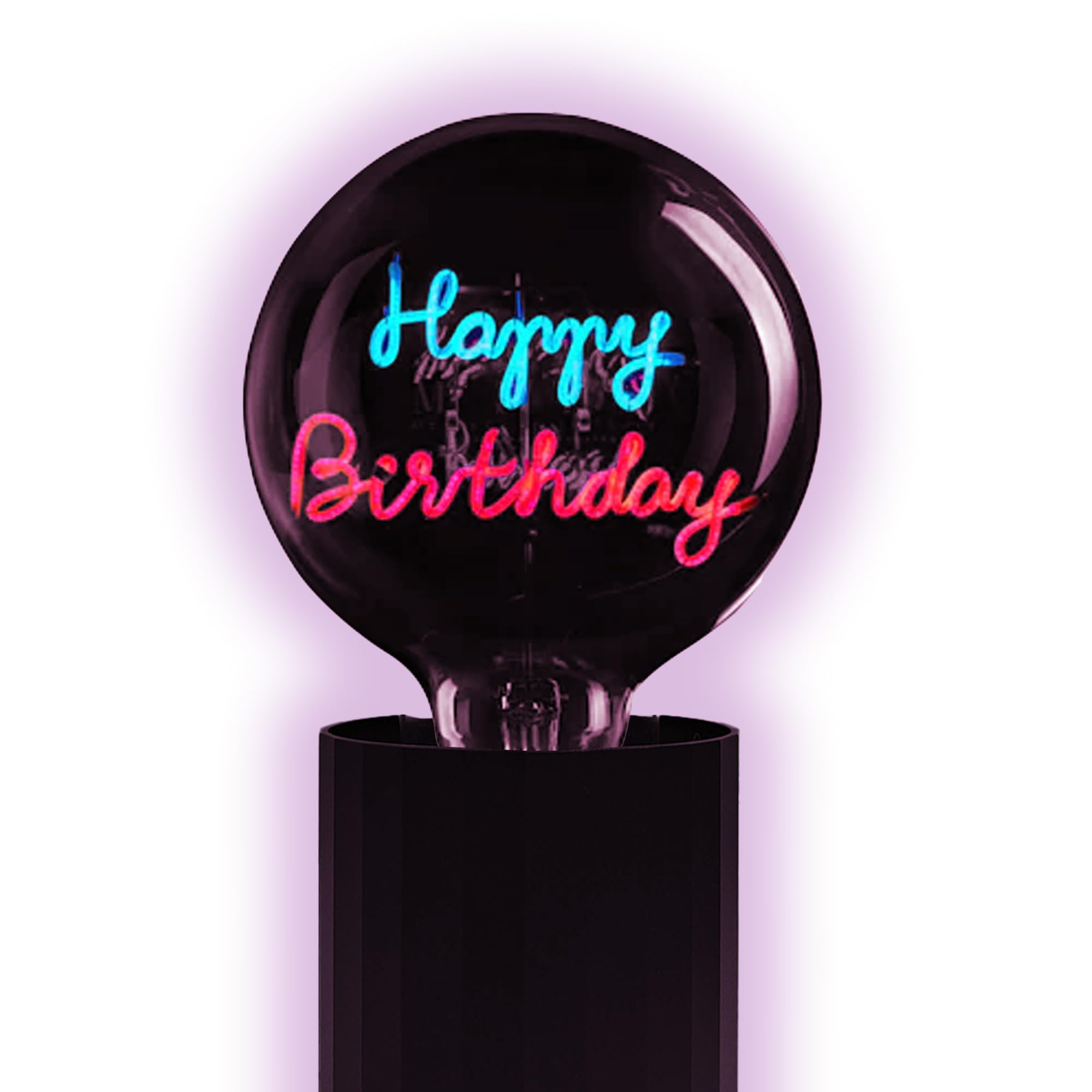 Fitz Vintage Glühbirne E27 dimmbar – Retro Glühbirne mit Stained Glass Light Bulb und Schriftzug „Happy Birthday“ – Message in The Bulb, Aufladbar Elements Lighting