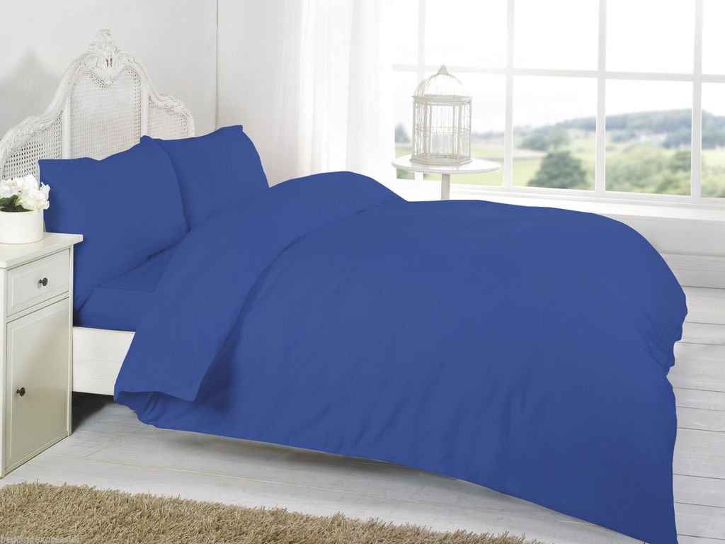 De Lavish Royal Blue Polycotton Duvet Quilt Cover Set With Matching Pillowcase Plain Dyed Bedding Single Bed Size,