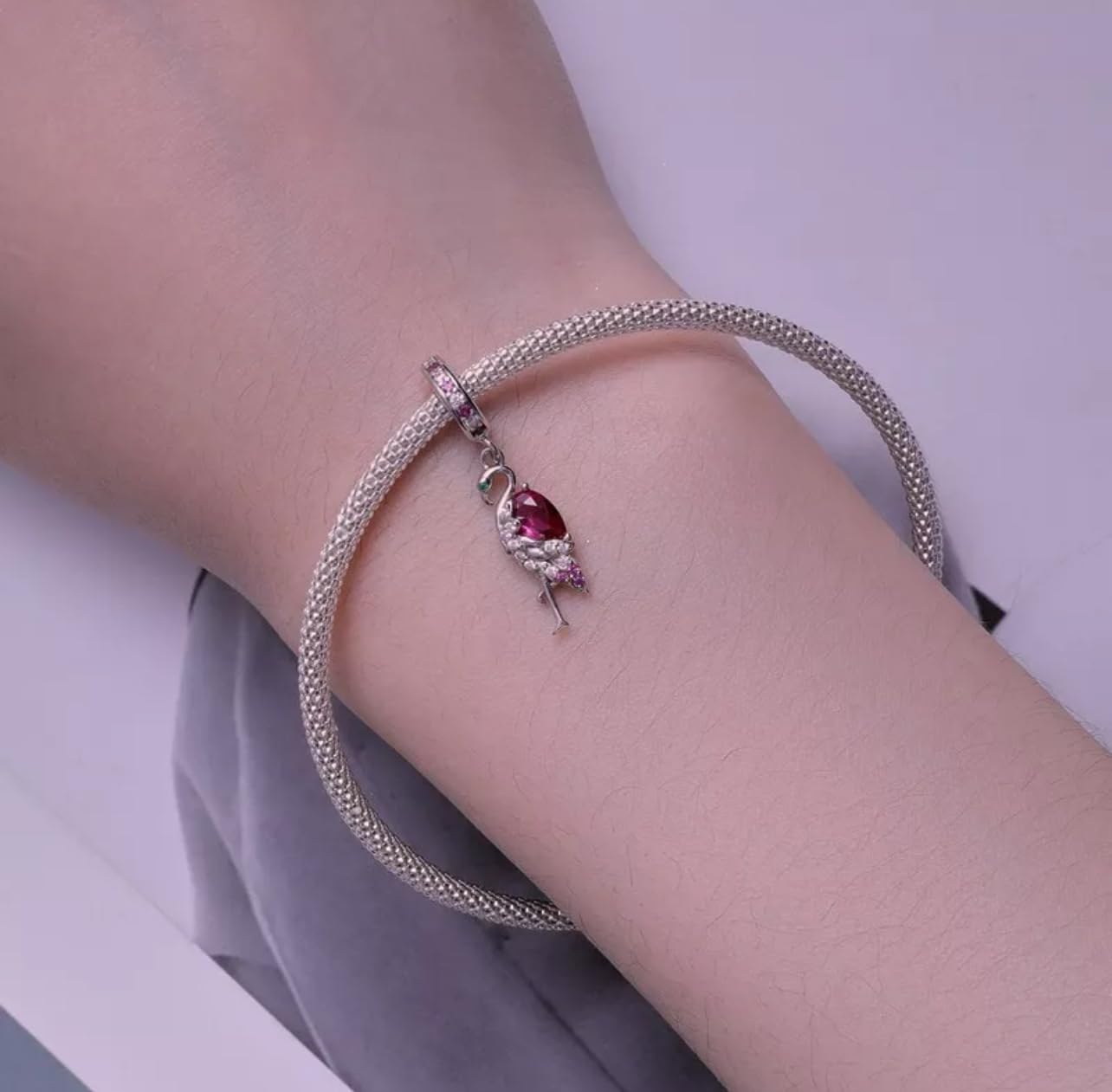 FLXHHX Charm Colgante De Flamenco Rosa, Pájaro Animal, Plata De Ley 925 Genuina, Compatible con Pulsera