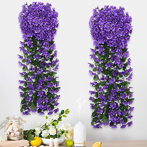 Vivid Artificial Hanging Orchid Bunch, 2023 New Fake Hanging Plants Colorful Orchid Flower Bouquet, Colorful Orchid Flower Bouquet Fake Hanging Plants For Indoor Outdoor Garden Decor (2, Purple) #TOP6