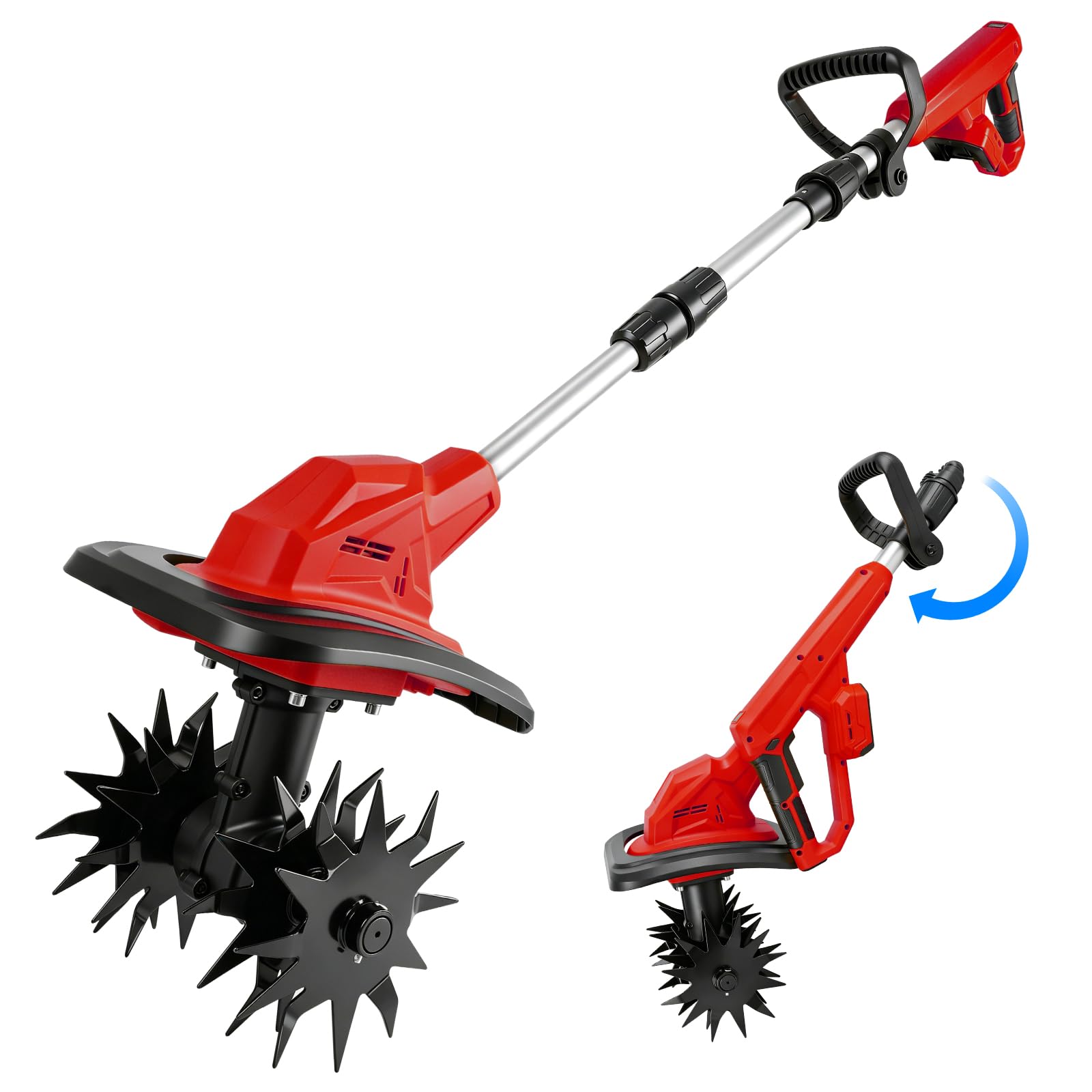 Baqueta de suelo con batería compatible con batería Milwaukee de 18 V, plegable, con 22 cm de ancho de trabajo, 17 cm de profundidad de trabajo, sin escobillas, motoazada eléctrica para pequeños