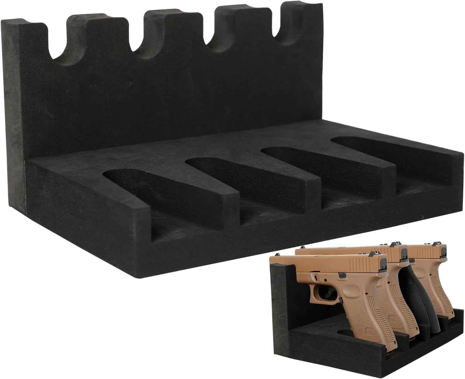 OCQOTAT Pistol Rack for Safe - Foam Holder for Cabinet, Stand with 2 Magnetic Strips Fits 4 Guns