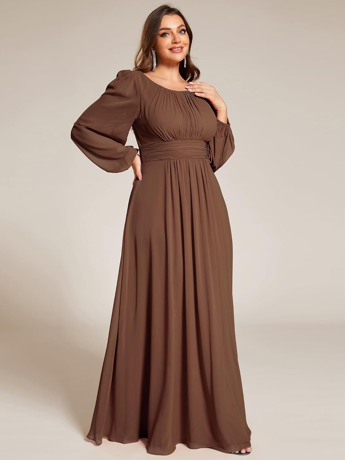 Ever-Pretty Elegant Long Sleeve Plus Size Formal Dresses for Curvy Women A-Line Chiffon Bridesmaid Mother of Bride Dress - Image 3