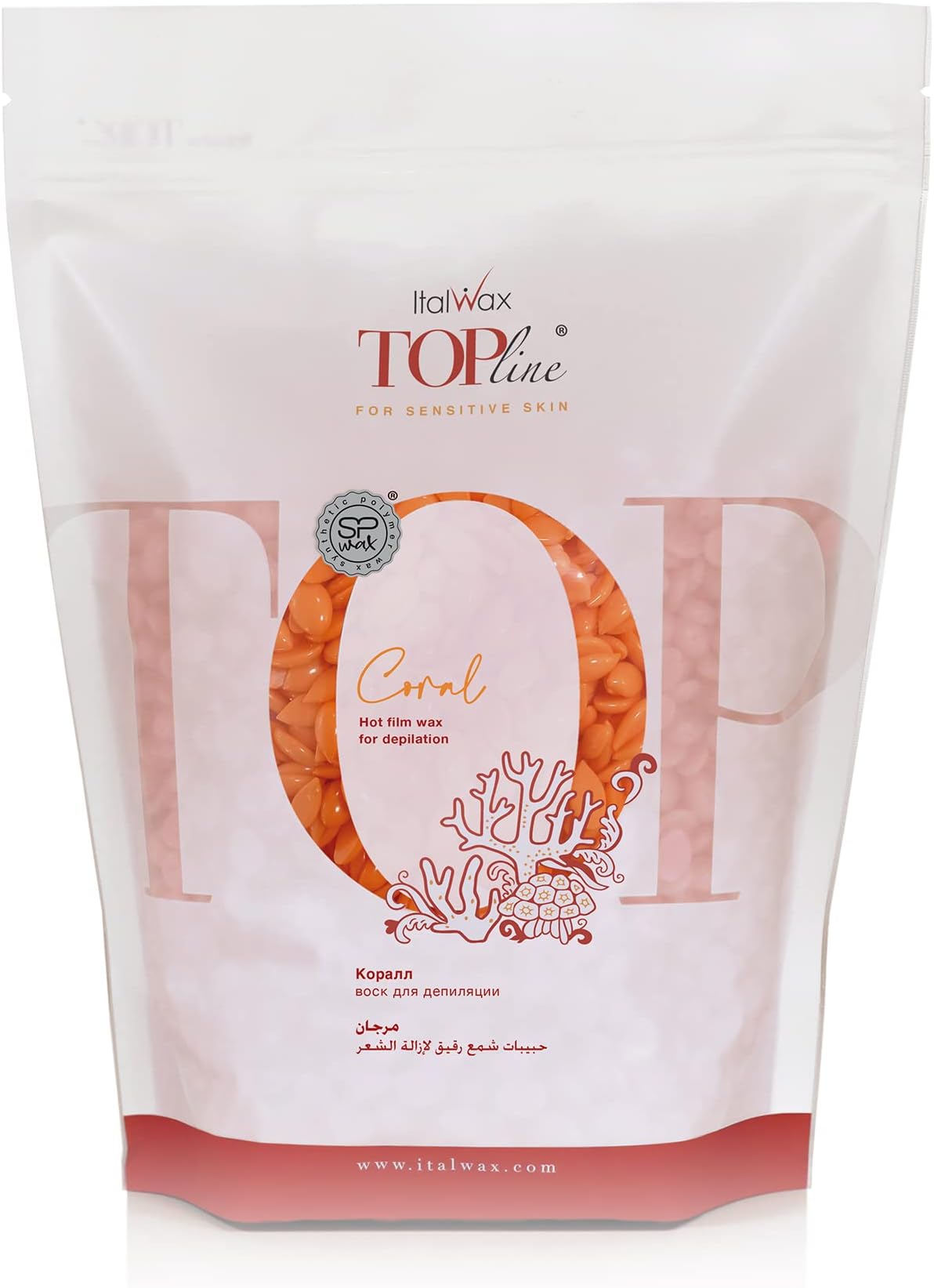 Top Line Coral Hard Wax Beads 1.65 lb (750 g) – Creamy Strong Grip Wax for Bikini & Coarse Hair, Suitable for Sensitive Skin, Professional Use – Made in Italy