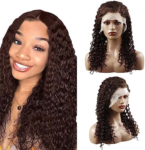 Amazon.com: #4 Brown Curly Lace Front Wigs Human Hair 13x4x1 HD ...