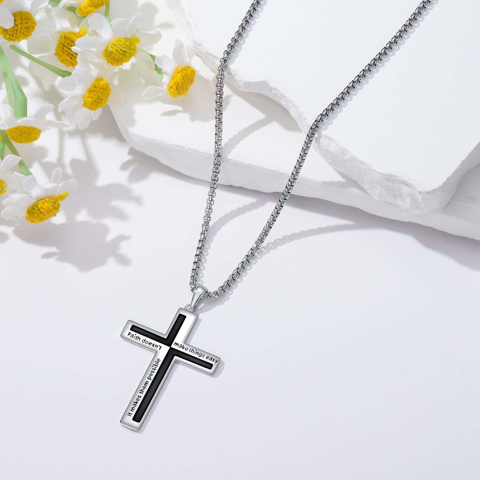 ROMANTICWORK Kreuz Kette 925 Sterling Silber Kreuz Halskette Kreuz Anhänger Christlicher Religiöser Gotischer Kreuz Schmuck Geschenke für Herren Männer Damen