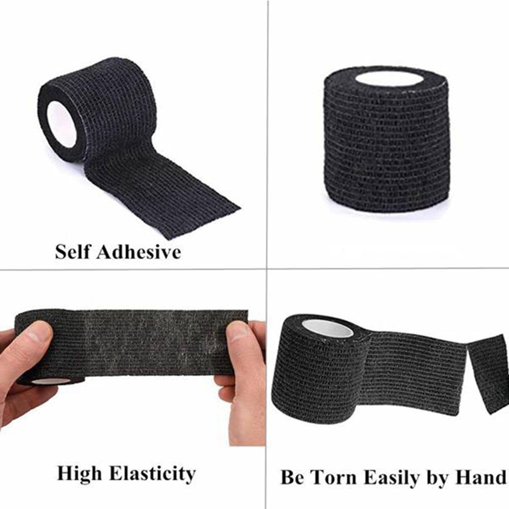 72 Rollos de Vendaje Autoadhesivo No Tejido Cinta para Deportes Al Aire Libre Vendaje para Juntas de Dedos 5Cm X 4.5M Negro