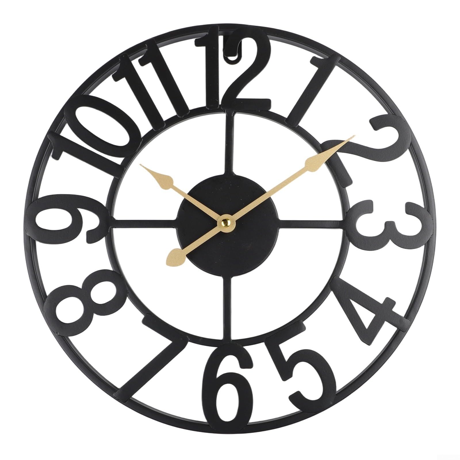 HpLive Vintage Metall Wanduhr Für Außenbereich Wetterfest Große Ziffern Leises Uhrwerk Für DEKO Für Garten Terrasse Hof Farmhaus Stilvoll Schwarz Oder Gold 34 cm，Outdoor Uhr Garten Wasserfest(G)