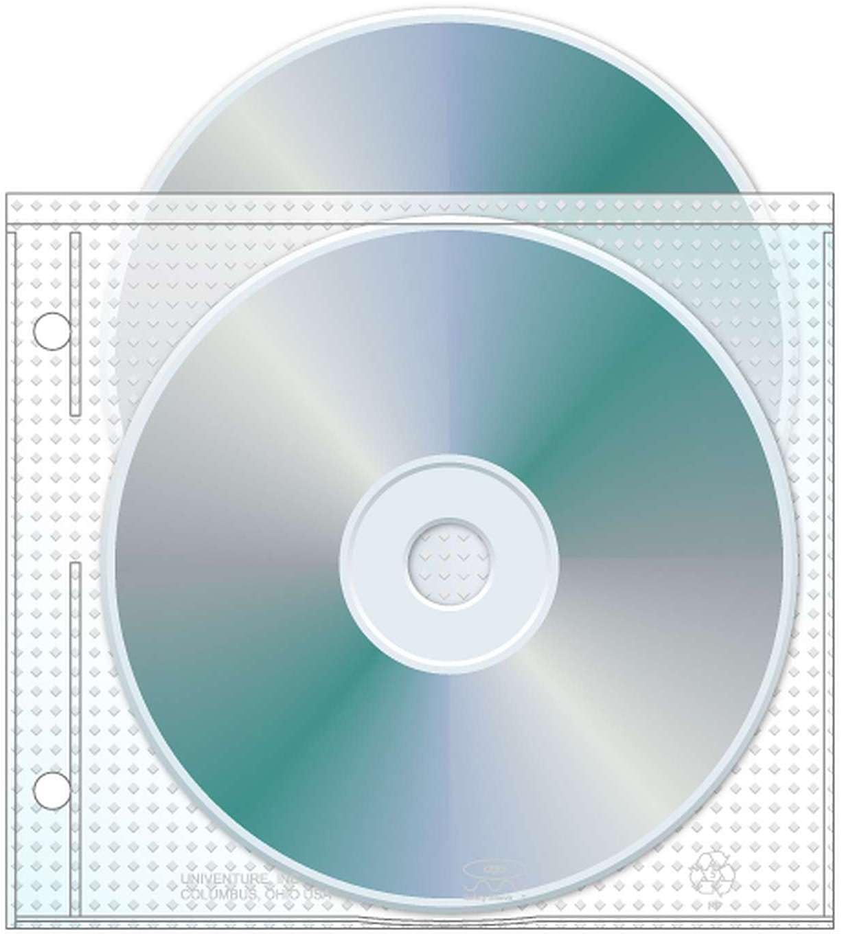 Univenture 2 Hole Top Load CD/DVD Page, 5.625" x 5", 3.13" Hole spacing - Box of 800