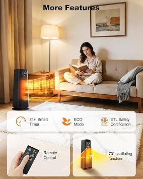 Space Heater for Indoor Use, 1500W Fast Heating Ceramic Heater with Thermostat, Quiet Portable Electric Desk Heater with 24H Timer, LED Display, Safty for Office Bedroom, 16 inch