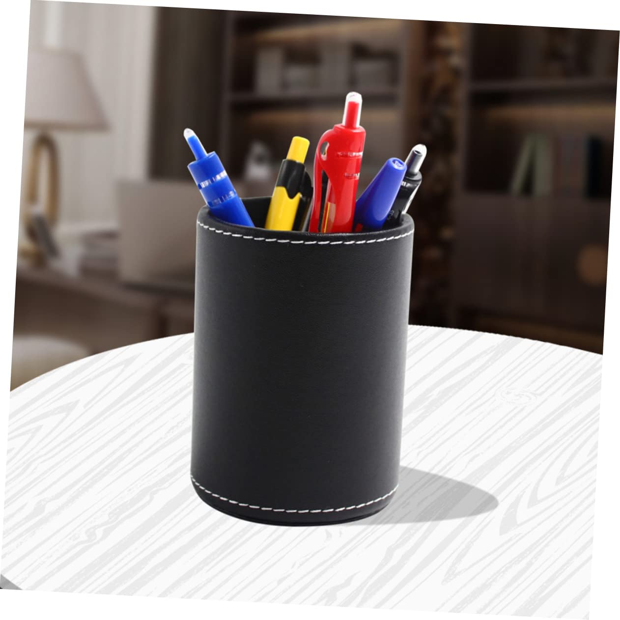 Didiseaon 3pezzi Porta Penne Tondo Pu Leather Nero Contenitore Per Pennelli Trucco e Articoli Da Scrivania Design Pratico e Resistente Per Casa e Ufficio Organizzatore Desktop Elegante e
