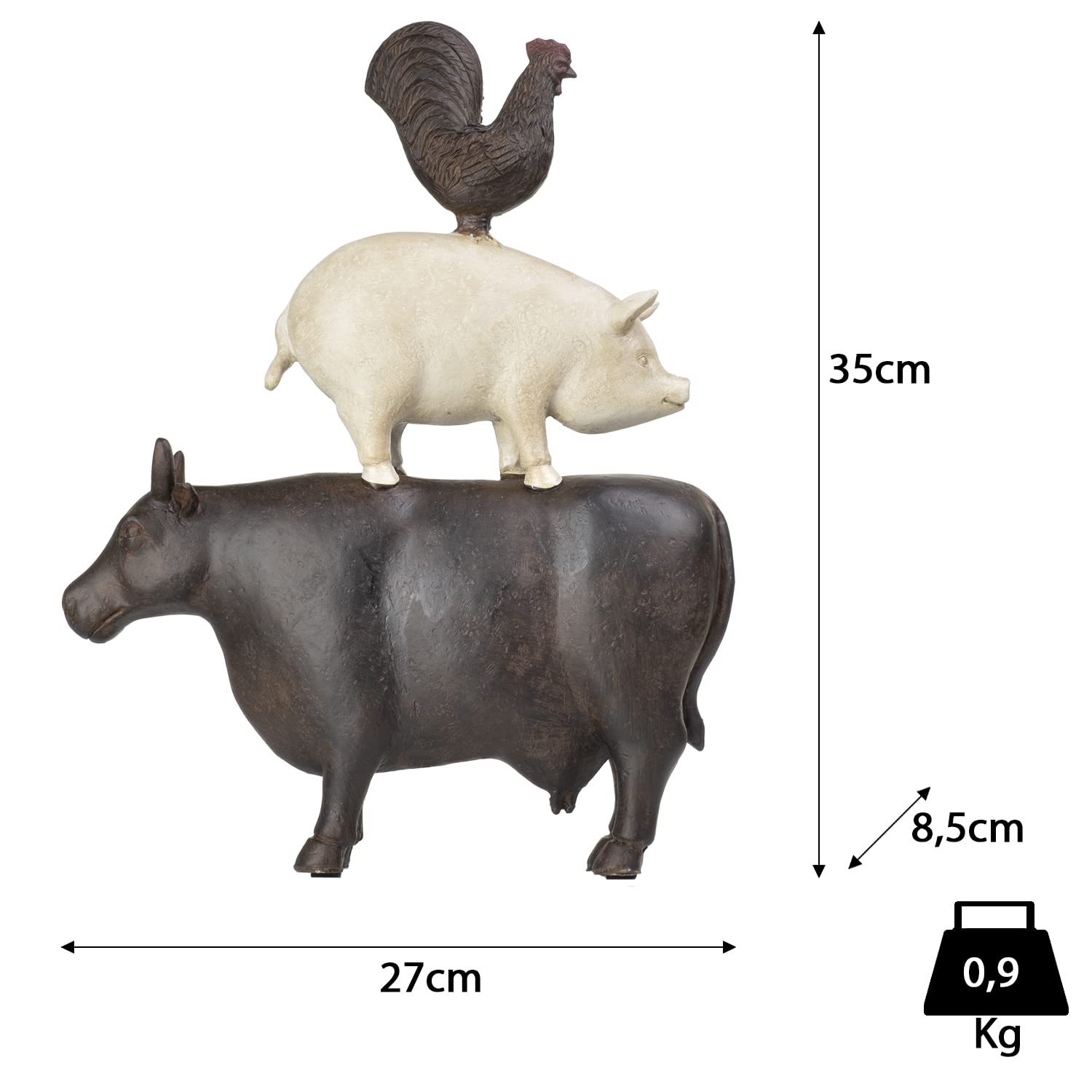 Moritz Deko-Figur Kuh Schwein und Hahn Stehen aufeinander aus Polyresin Dekorations Idee Standdeko Tierwelt Statue Skulptur