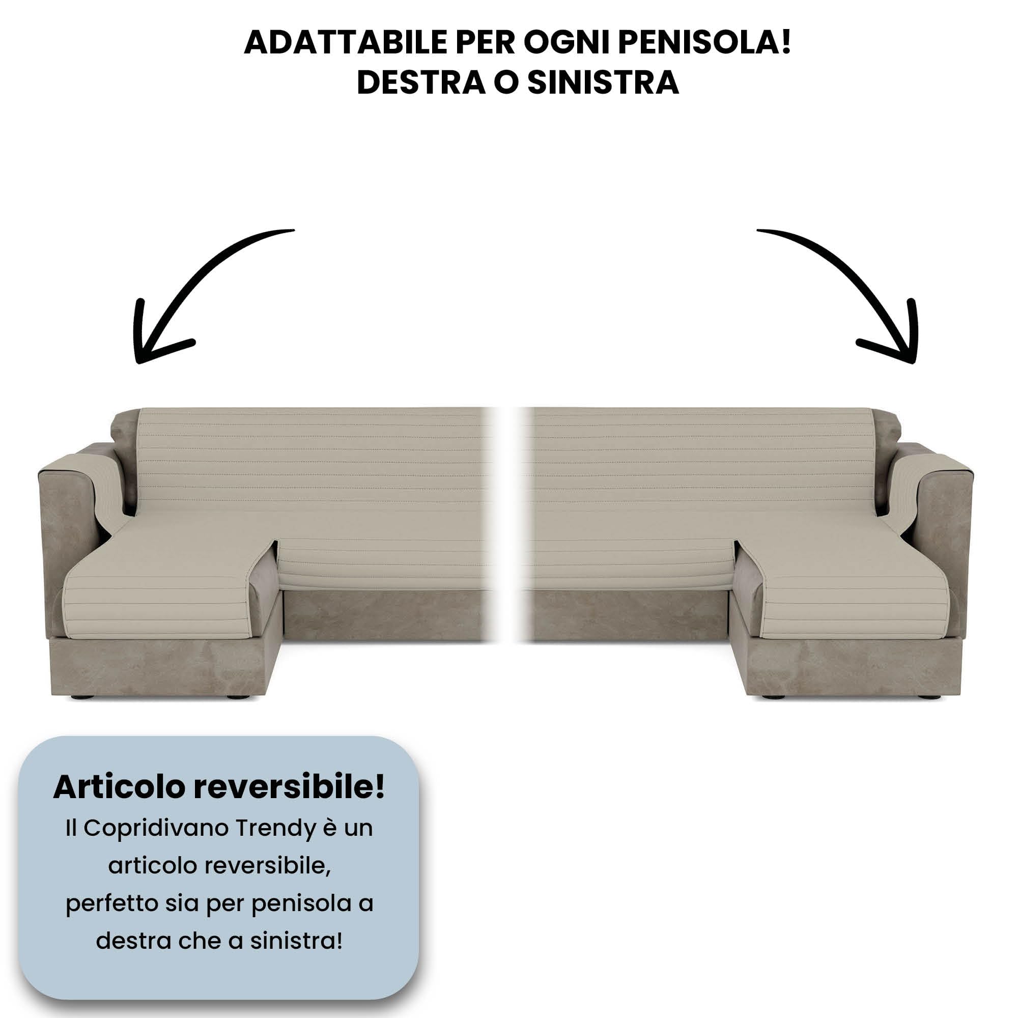 Italian Bed Linen Copridivano Trendy con penisola Reversibile, Misura Seduta 290 cm, Microfibra Soft Touch Mano Pesca, Ideale per Chi ha Animali Domestici, Protezione Totale, Panna