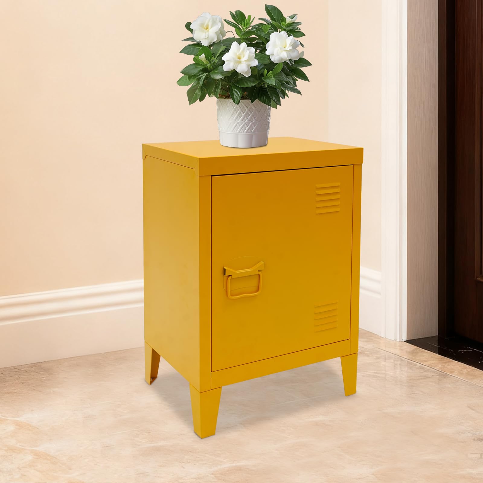Armoire à outils en métal - 2 niveaux - 1 porte - 40 x 30 x 57 cm - Table de chevet - Armoire de bureau - Buffet de salon - Durable (jaune)
