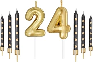 Gold Number Candles with Black Spots Candles Set, Happy 24th/42th Birthday Candles for Cake, Birthday Cake Candles Topper for Girls Boys Women Men’s Birthday Party Decorations Wedding Anniversary