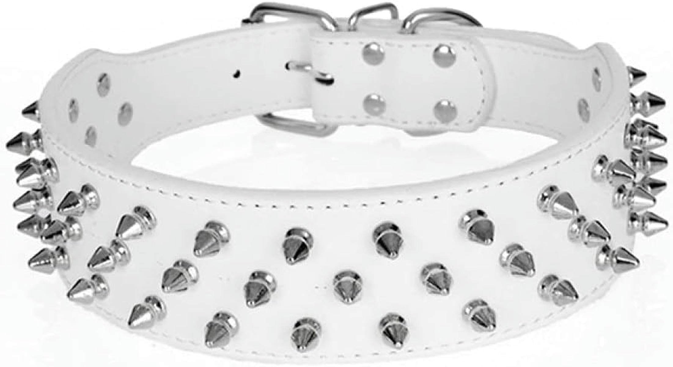 Collier pour Chien en Cuir PU clouté à Pointes et réglable avec Rivets - Rose Rouge - XS