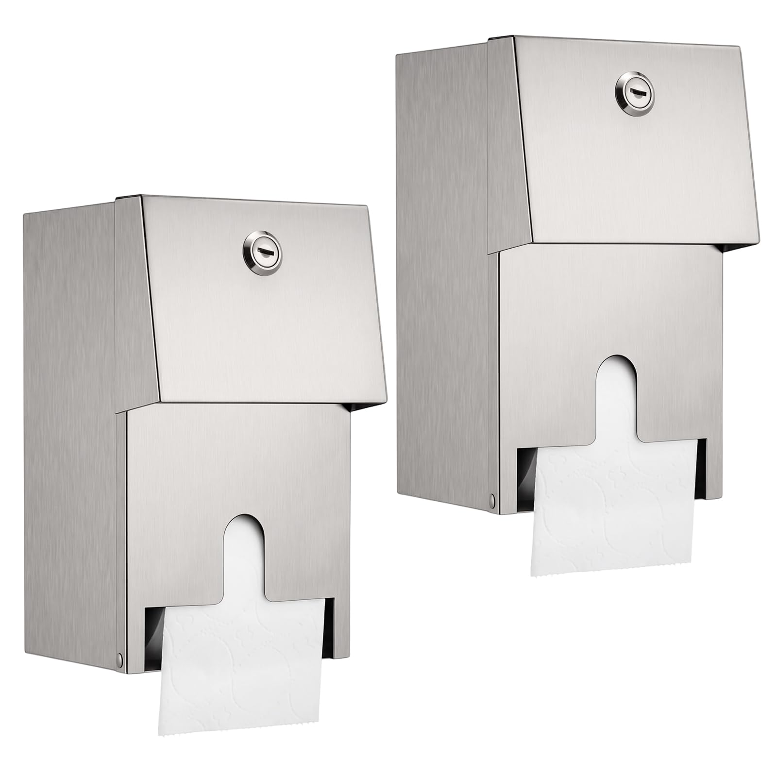 LemonRoad 2 Pack Commercial Toilet Paper Dispenser with Lock, Stainless Steel Double Roll Holder, Wall Mount Heavy Duty Tissue Dispenser for Public Restroom, Office