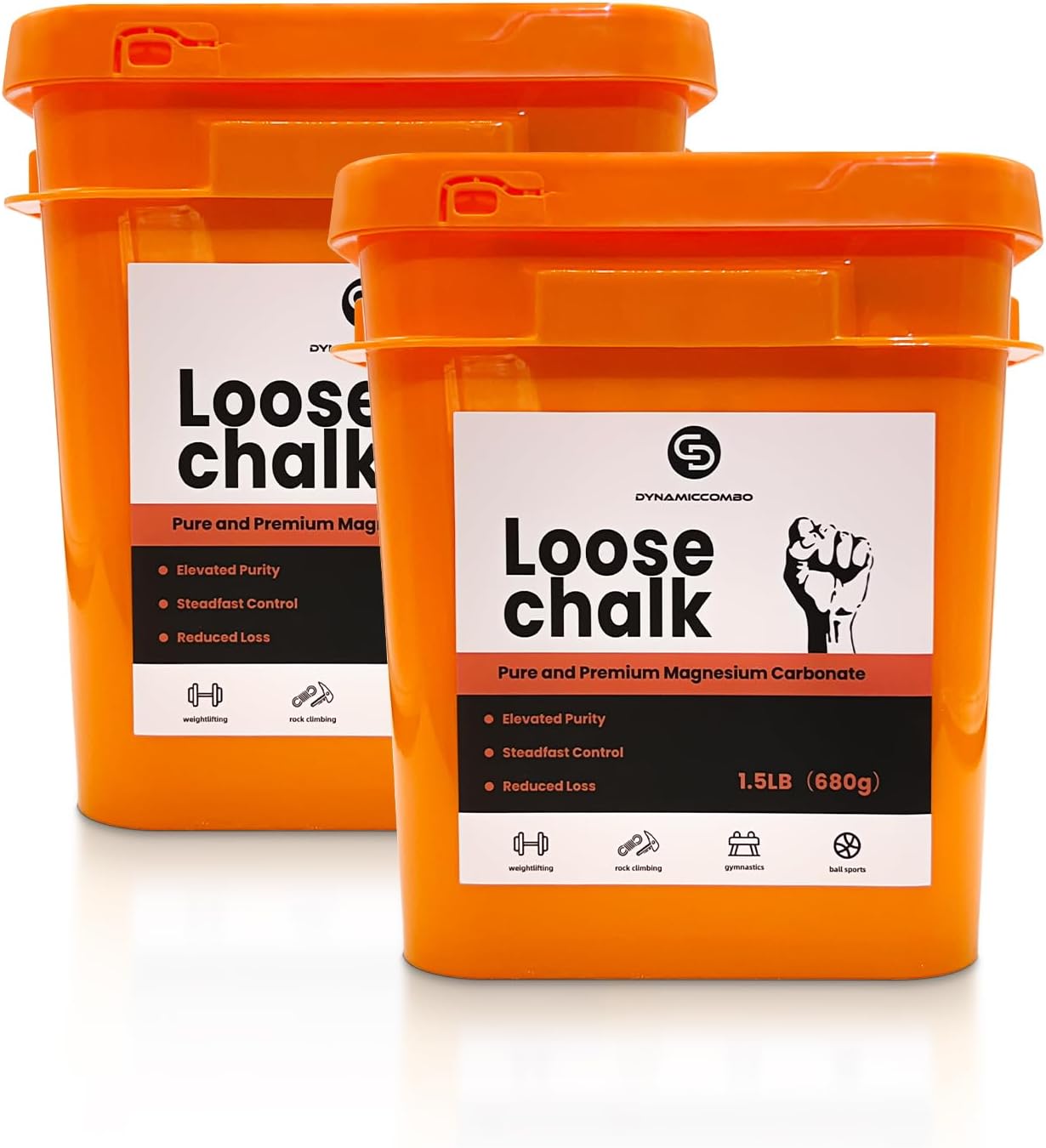 Gym Chalk Bucket | 1.5 lb Loose Chalk Powder for Weightlifting, Gymnastics & Powerlifting | Refillable Chalk Sock + Filling Tool Included