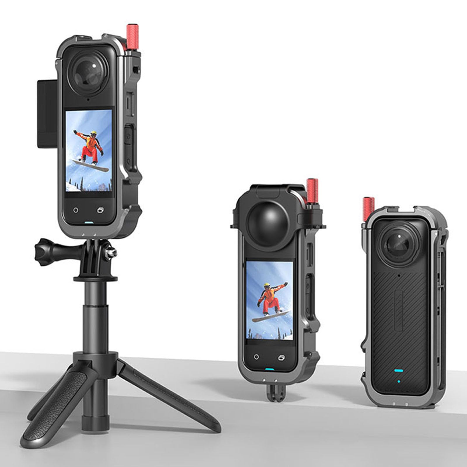 Armazón de aleación de aluminio + cubierta de protección de lente de silicona para Insta360 X4 Cold Shoe Metal Bisel Mount funda protectora para cámara de acción panorámica