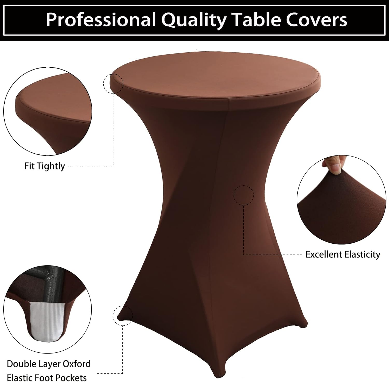 Cocktail Table Covers - Spandex Round High Top Tablecloth - 2 Pack 32x43 Inch - Coffee Stretch Fitted Highboy Table Cover Cloth for Wedding, Party, Banquet, Event