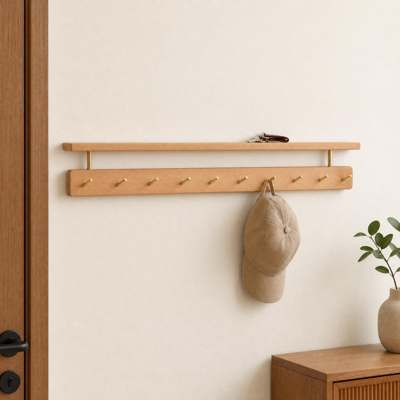 KESOTO Organiteur D'entrée En Bois Hêtre Robuste Porte-Manteau Mural En Bois Épuré Patère Murale pr Intérieur Moderne