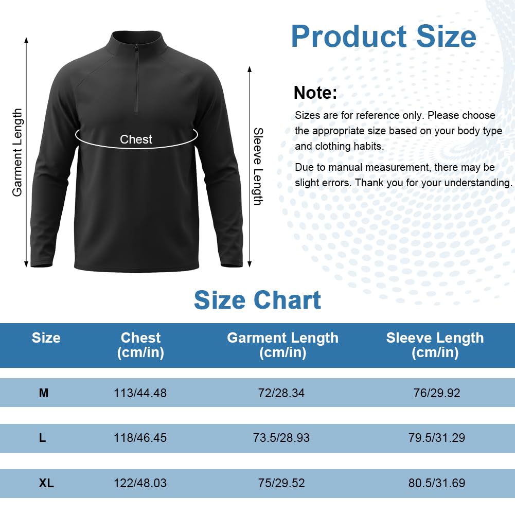 DiULi Camiseta de Manga Larga Hombre, 1/2 Zip Camiseta Deportivas Running con Protección Solar UV, Polo Tops de Ropa Gym, Sudadera Deporte Hombre con Media Cremallera, Camisetas Gimnasio — view 2