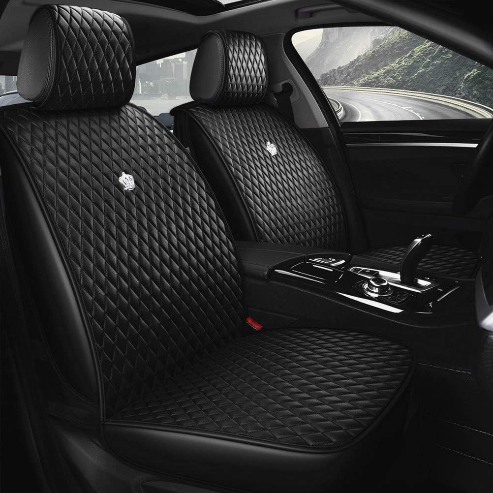 Red Rain Black Front and Rear Universal Car Seat Cover Leather Seat Cover with Crown Full Coverage 5 Seater (AA-Black)