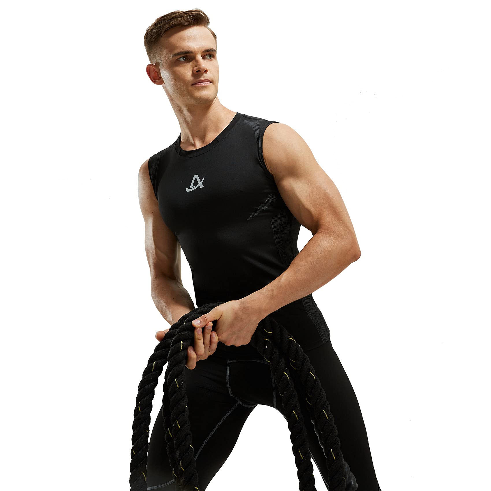AMZSPORT Canotta Compressione Uomo, Maglia Senza Maniche Aasciugatura Rapida per Bodybuilding Palestra Running