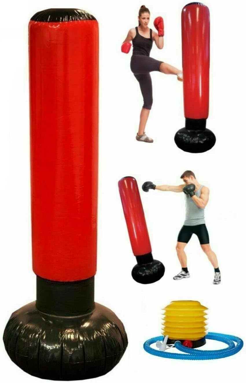 Punch Bag 160cm Tall Inflatable Free Standing Fitness Target Stand Tower Bag Tumbler Column Sandbag with a Free Foot Air Pump