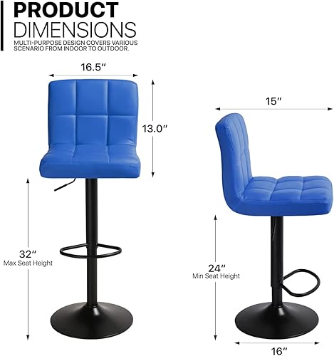 Miniatura 3 de MoNiBloom Juego de 2 taburetes de bar ajustables de piel sintética, giratorios, altura de mostrador, moderno taburete cuadrado con respaldo para