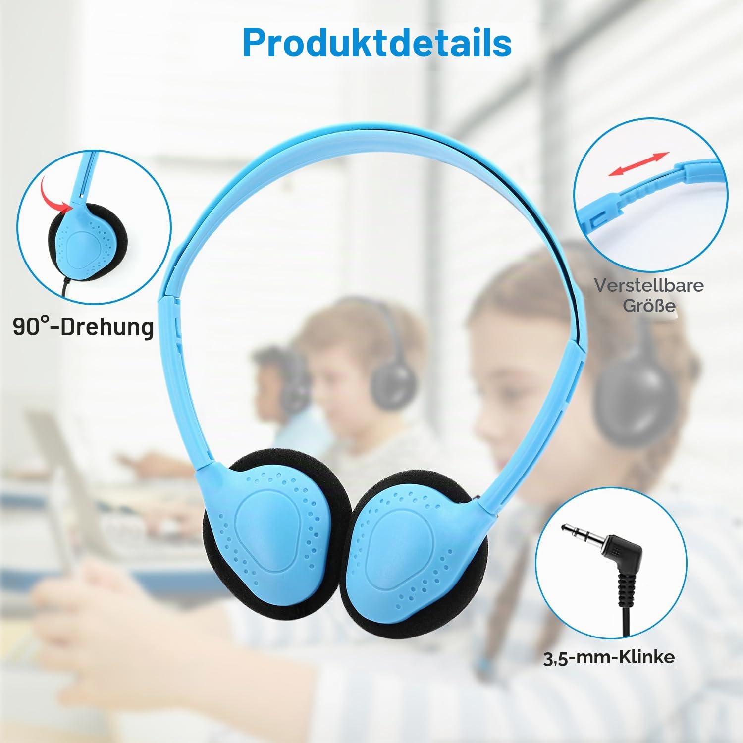 On-Ear-Kopfhörer, Klassenset mit Stereo-Sound, verstellbares Kopfband, kompatibel mit 3,5-mm-Klinkenstecker für Kinder, Erwachsene, Büro, 12 Stück