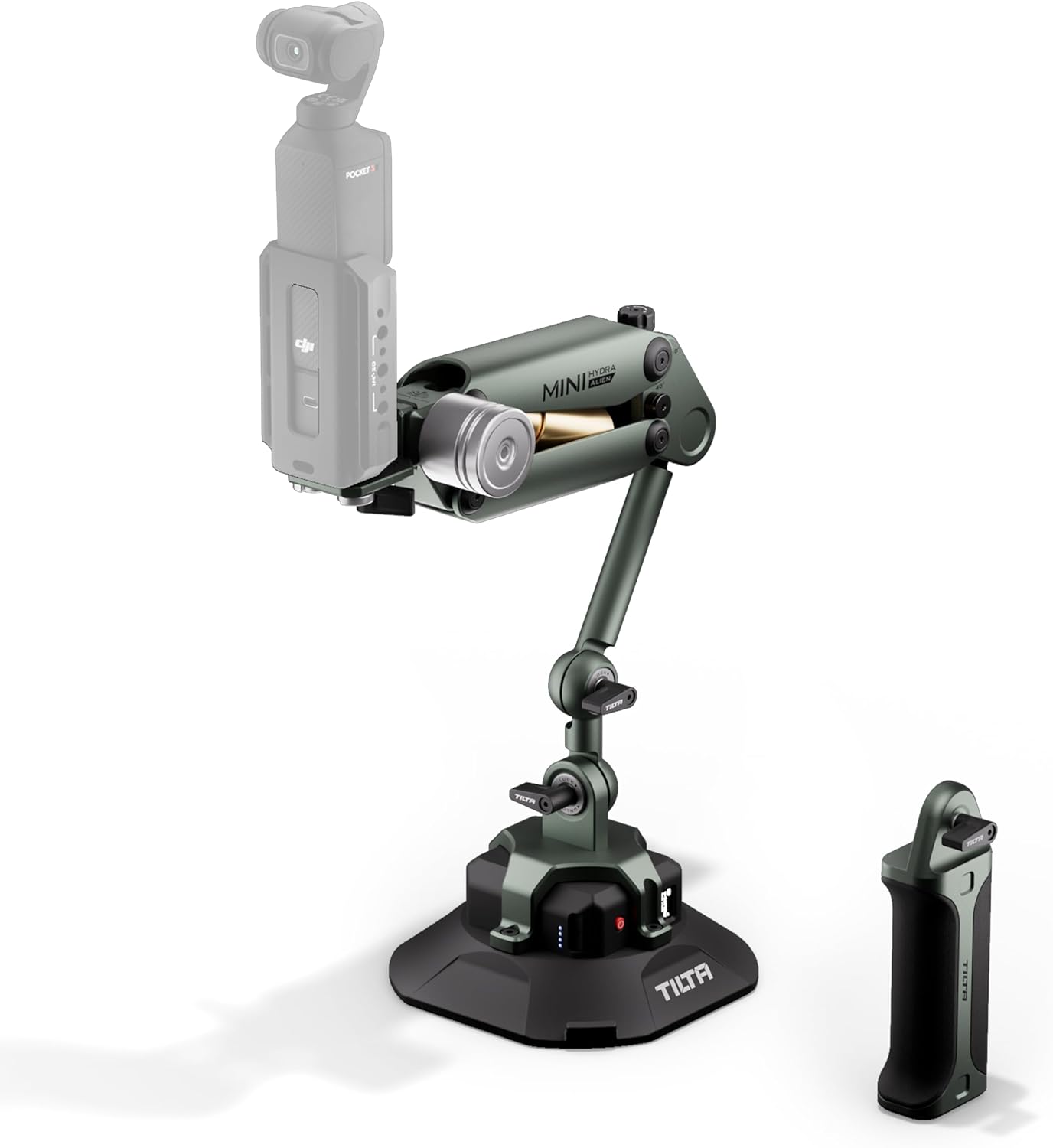 Tilta Hydra Alien Mini Ultimate Kit – Forest Green | Compatible with DJI Pocket 3 | Shock Absorbing Arm | Camera Car Mount | Electronic Suction Cup | Hydraulic Damping HDA-T15-C-FG