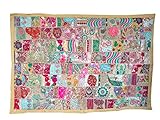 Size -- 40 x 60 Inches Rastogi Handicrafts Tapisserie murale indienne brodée faite à la main en patchwork vintage à suspendre, style ancien sari (beige, 40 x 60 Inches)