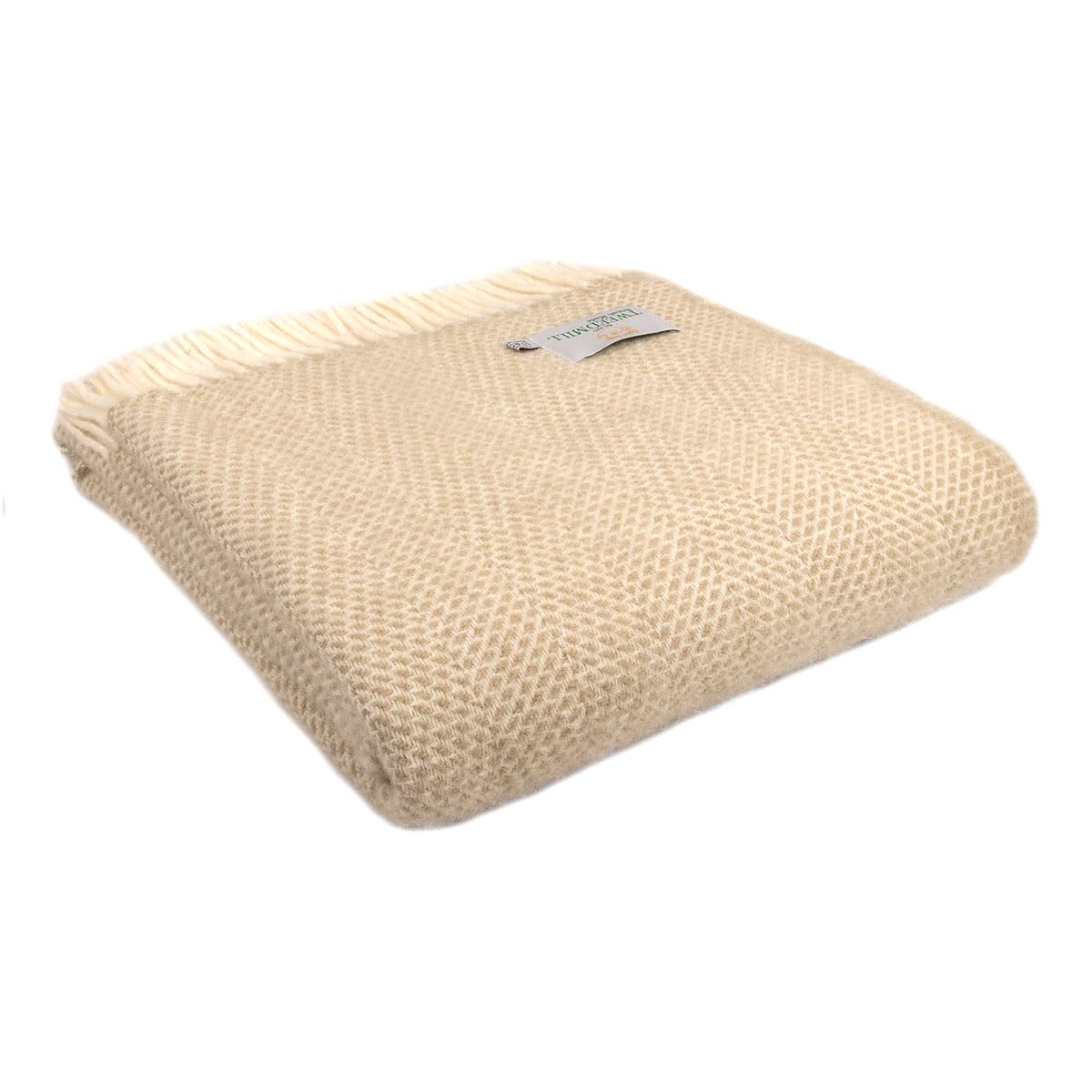 Tweedmill Textiles Beige 100% Pure New Wool Beehive Throw, Oatmeal, 150X180cm,