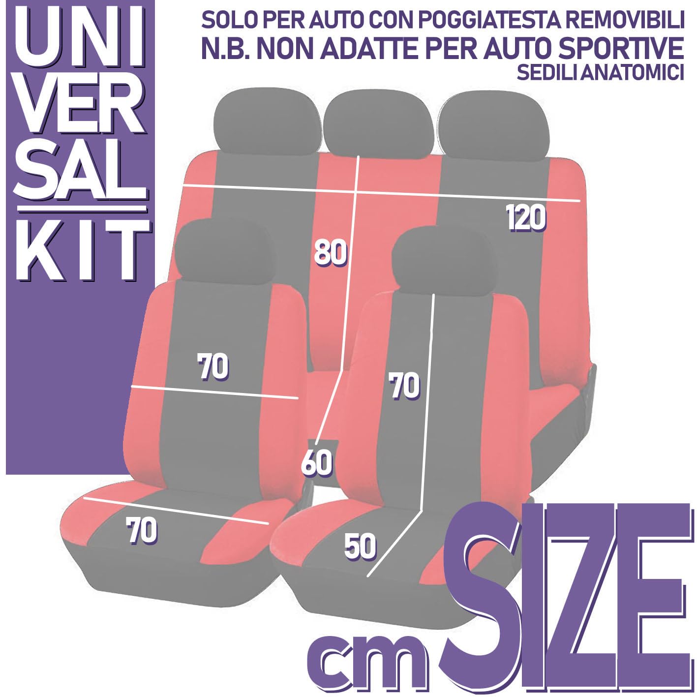 Rebeca Shop Coprisedili per auto universali - Racing LS01 - schienali posteriori con 2 zip - airbag compatibili, 210 Gabardine (Nero, Posteriori in tinta con anteriori)