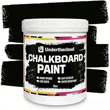 Chalkboard Blackboard Paint Chalk Board Paint for Wood, Metal, Glass, Wall, Plaster Boards Sign, Frame, Interior/Exterior, All-in-One Primer & Top Coat, Black Matte Finish, Acrylic, Non-Toxic 9oz