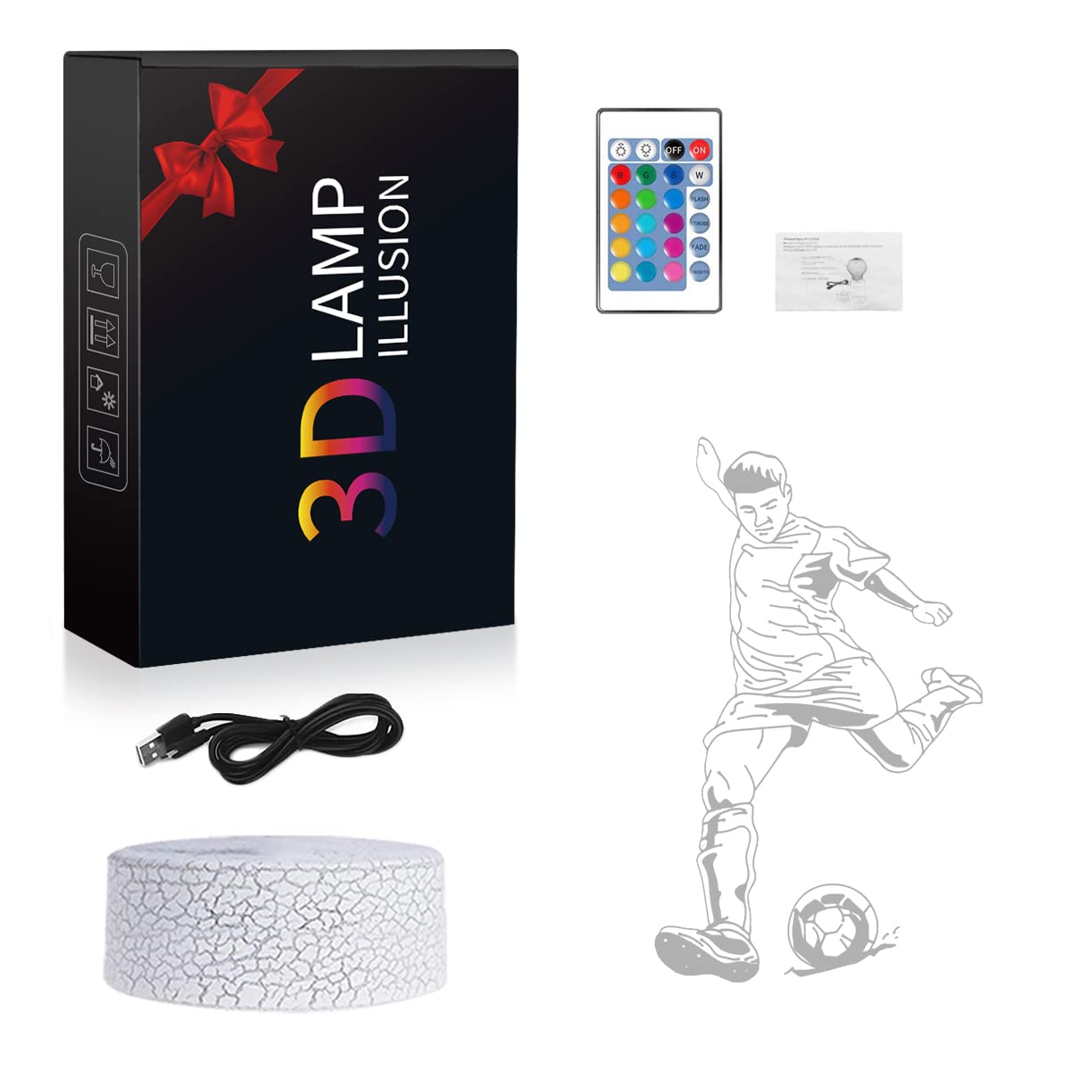 Zeaky Luce Notturna Calcio per Bambini, Giocattoli con Lampada a Illusione a LED con Cambio Colore 16 e Telecomando, Regalo di Compleanno di Natale per Ragazzi o Ragazze