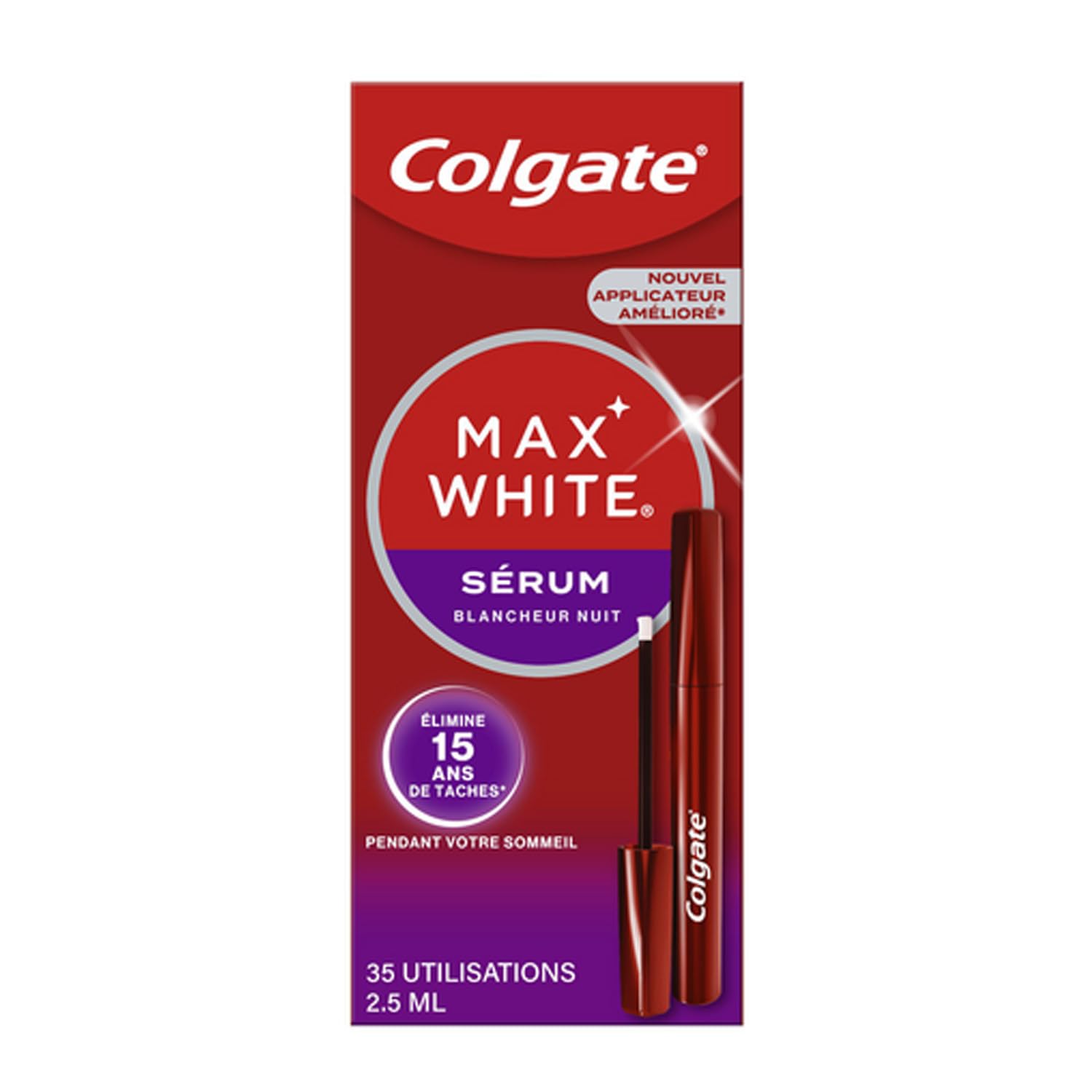 Sérum Blancheur Nuit COLGATE Max White 2,5ml – Élimine 15 Ans de Taches en Dormant