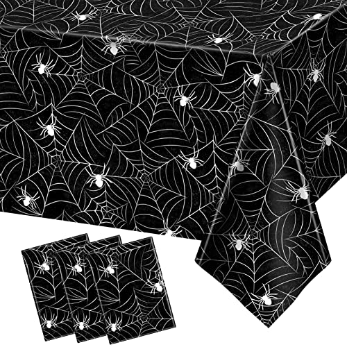 Image of TREWAVE 3 Pack Halloween Spiderweb Tablecloth Rectangular Plastic Spider Web Table Cloth Large Size Table Covers for Home Decor Halloween Party Decorations 54 inch x 108 inch (Black)