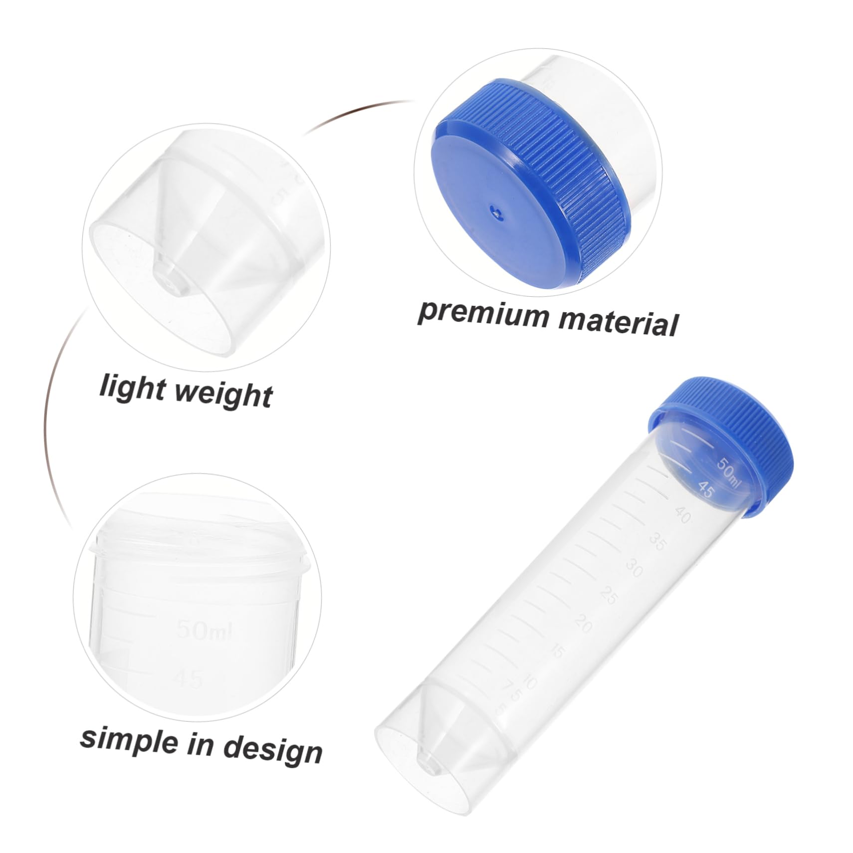 50ml Provette Laboratorio Centrifuga con Tappo a Vite, in Plastica Pp, Fondo Piatto, Portatili di Perdita, Confezione da 50 Pezzi per Campioni Scientifici