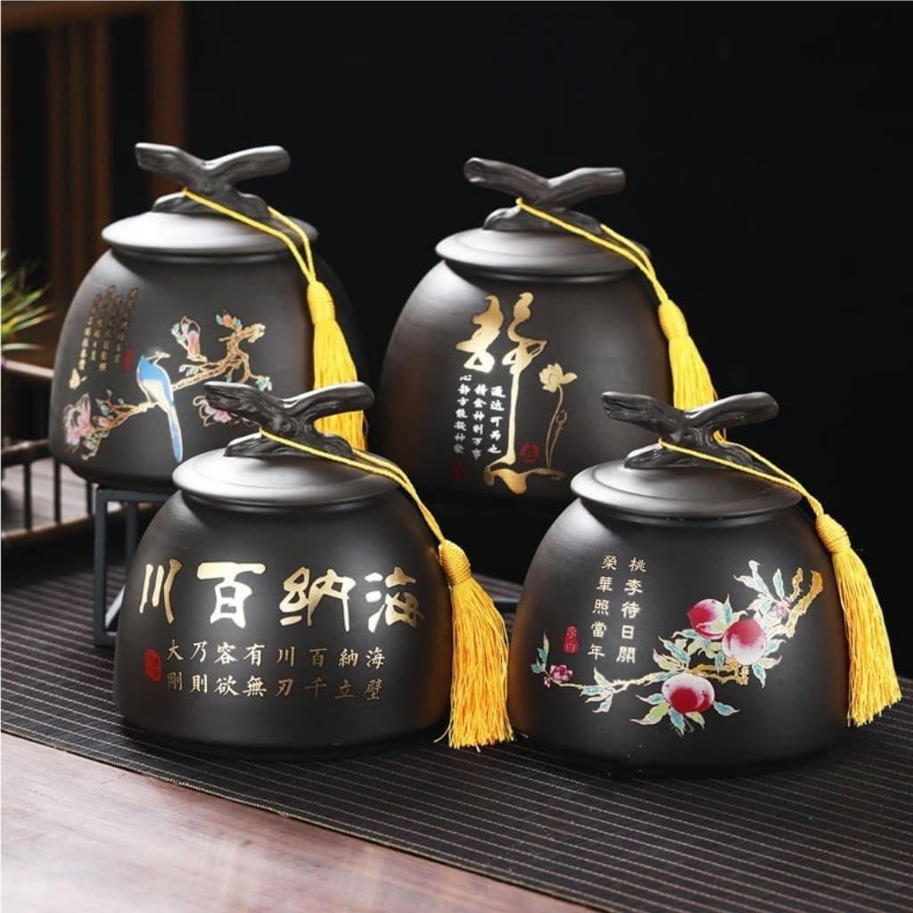 SONGCHAO Sugar Jar Ceramic Loose Tea Storage Container jar Home Kitchen Food Storage jar Chinese Retro Stoneware Sealed jar Tea Canister (Color : D)