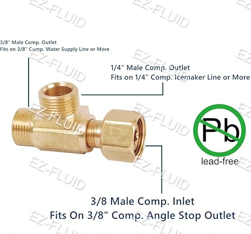 Miniatura 2 de EZ-Fluid Comp. hembra de 38 pulgadas x 14 pulgadas macho Comp. x 38 pulgadas macho Comp. LF Latón Add-on-Tee Extensor de conexión de rama, Add-A-Tee
