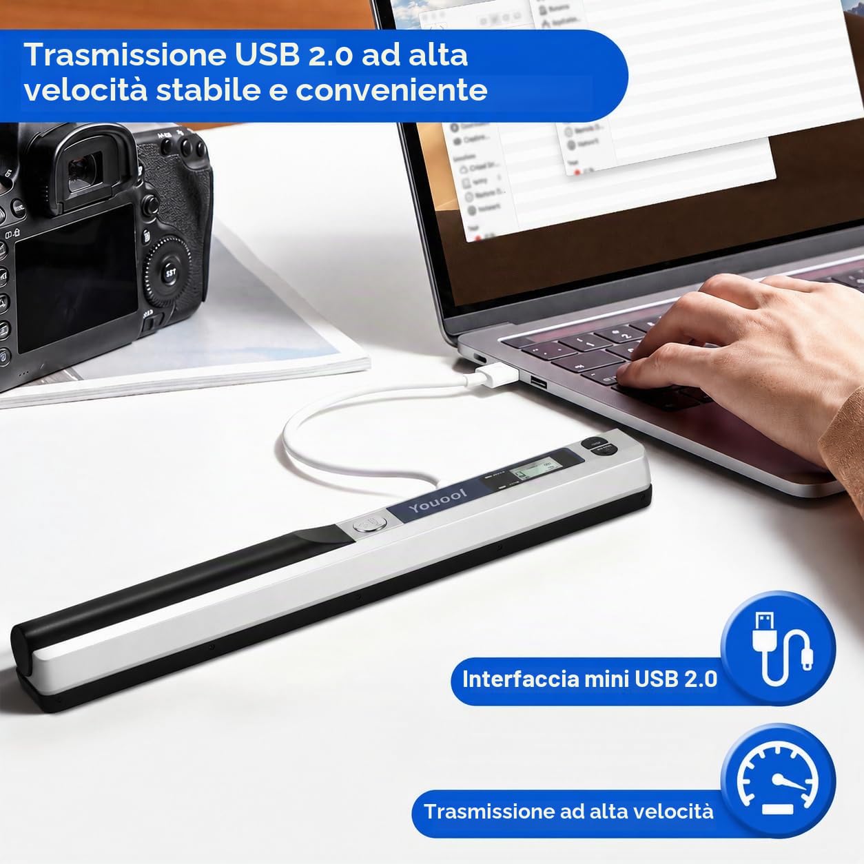 Scanner manuale A4 900 DPI JPG/PDF formato USB 2.0 | Scanner portatile per foto a colori ad alta risoluzione, scanner portatile per documenti, ricevute, foto (argento)